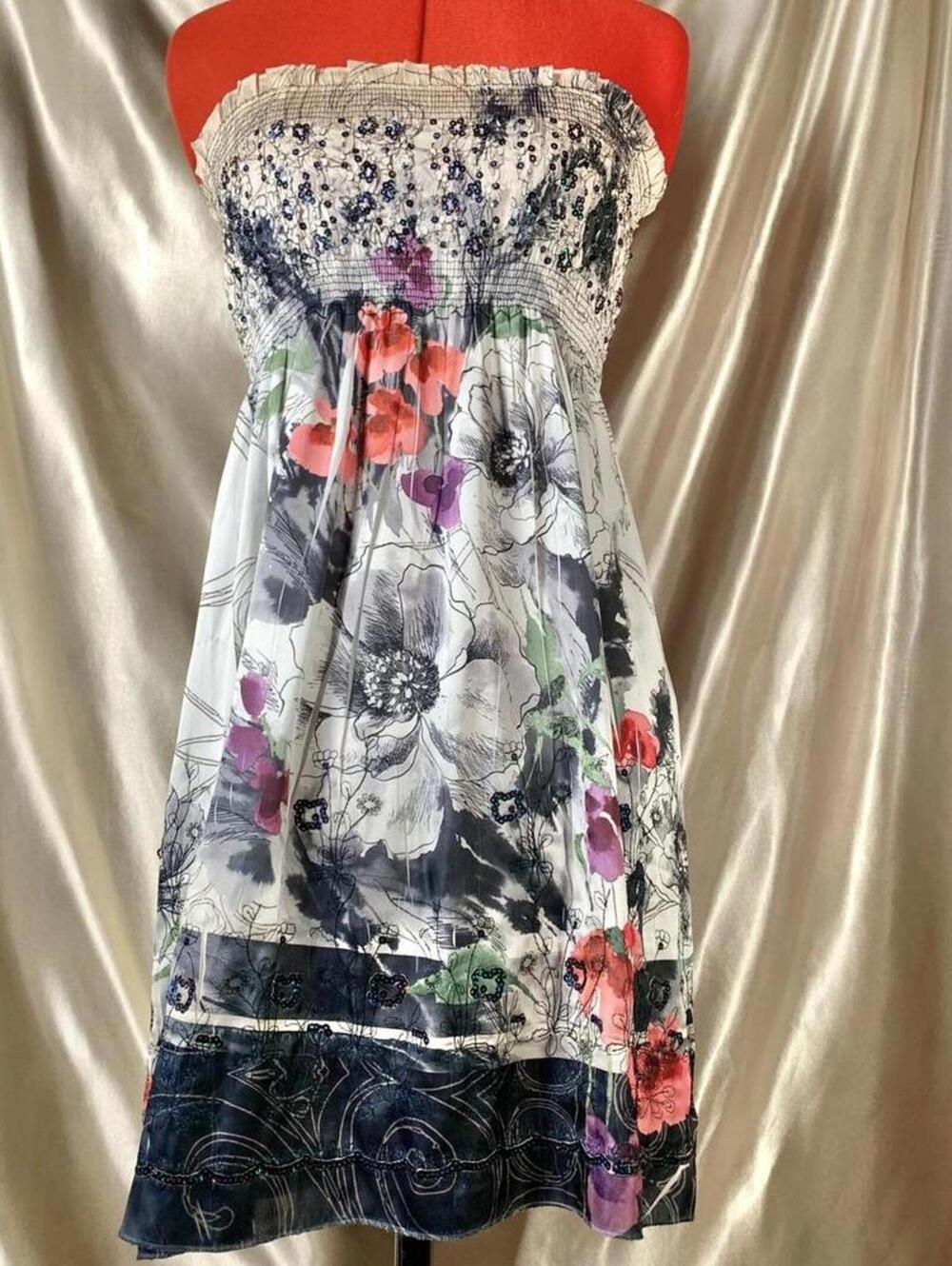 Y2K Lapis Floral Embroidered Tube Dress Whimsical Artsy Boho